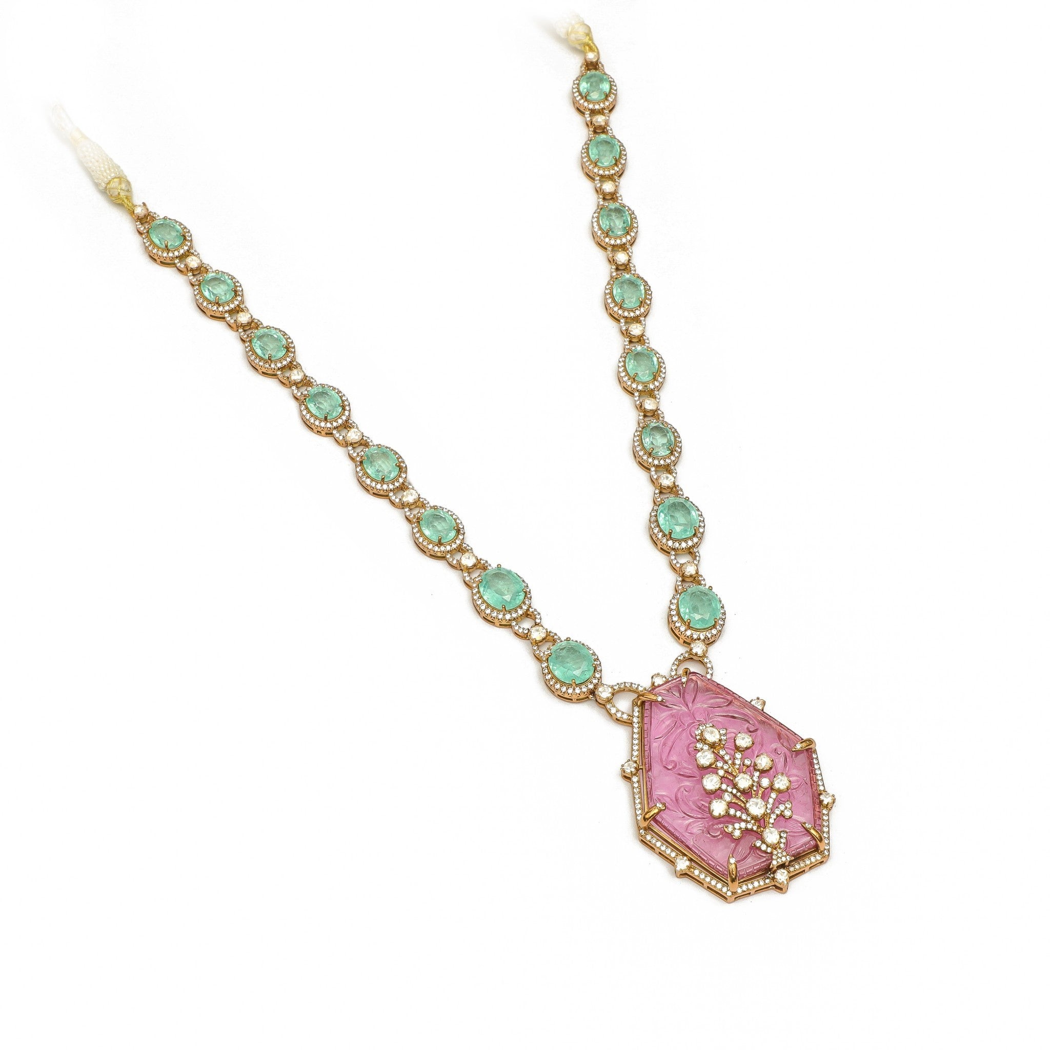 Gulzar Carved Pink Tourmaline Tree Necklace