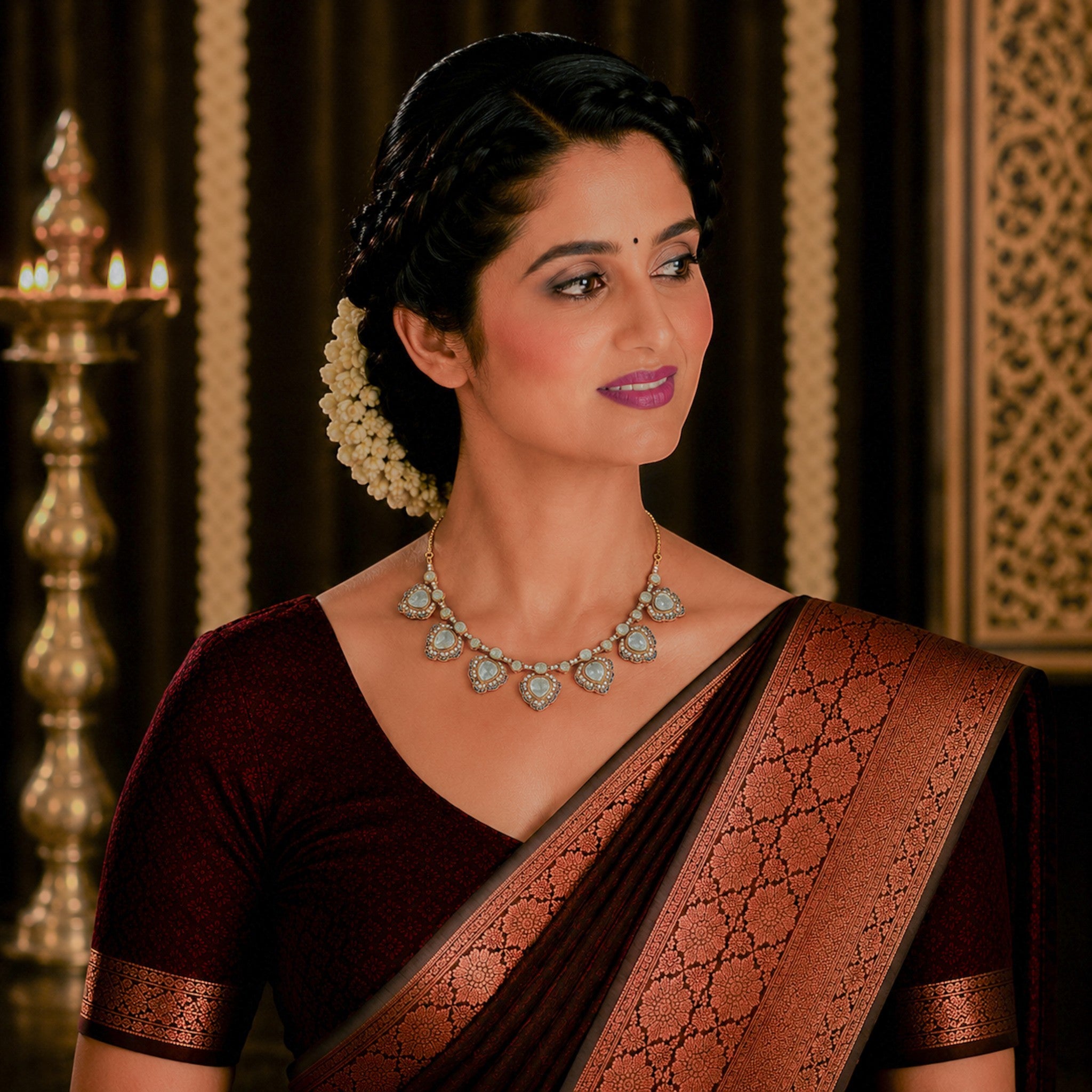 Tarini Sapphire-Bordered Polki Necklace