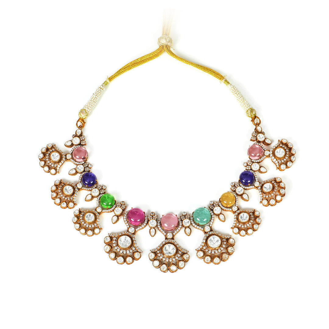 Multicolour Floral Collar: collar necklace with floral clusters and multicolour accents