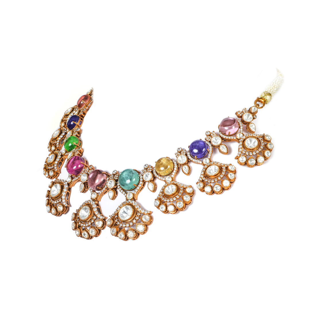 Multicolour Floral Collar: collar necklace with floral clusters and multicolour accents