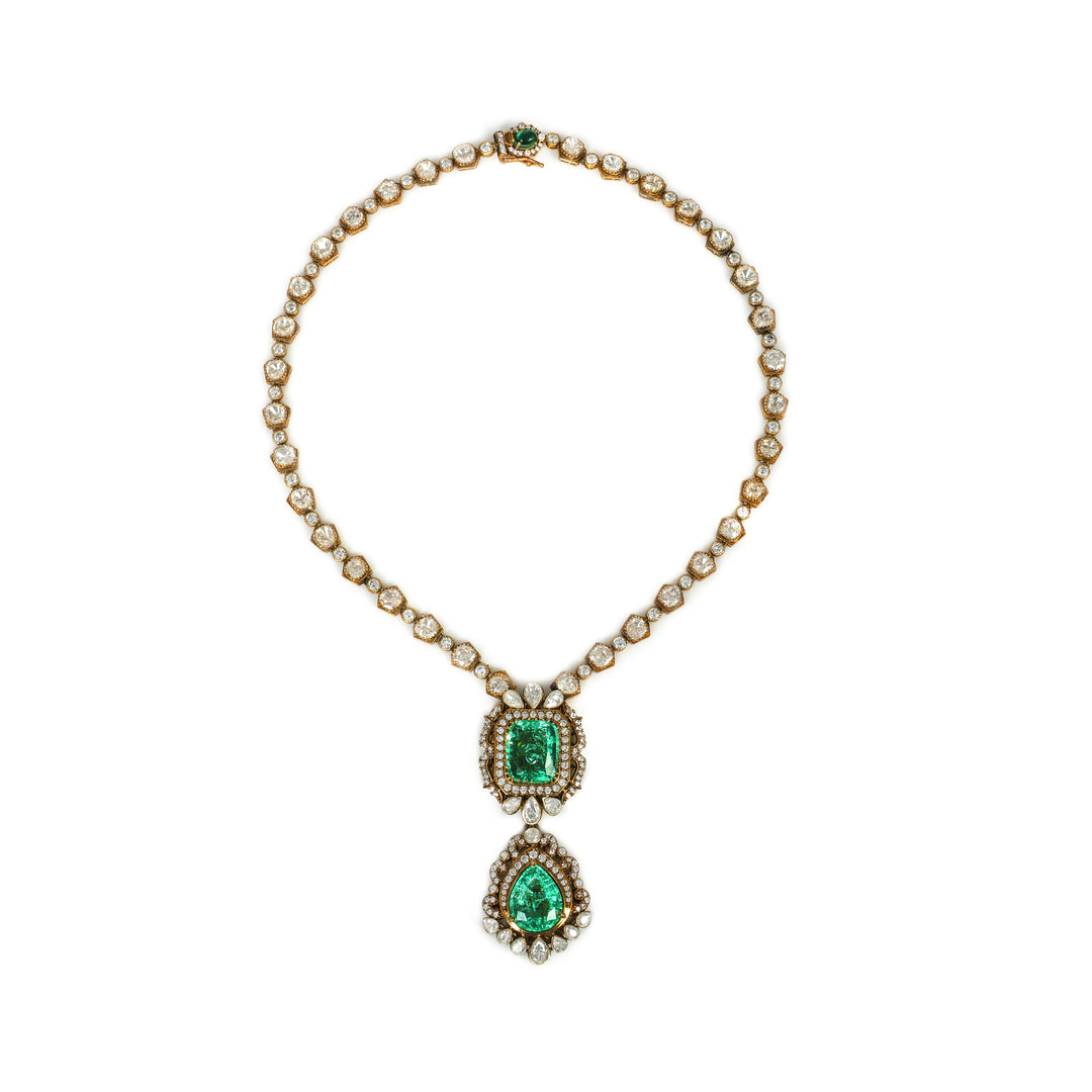 Emerald Twin Drop Necklace: delicate necklace with a green double-drop pendant