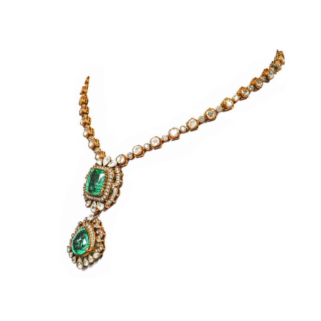 Emerald Twin Drop Necklace: delicate necklace with a green double-drop pendant