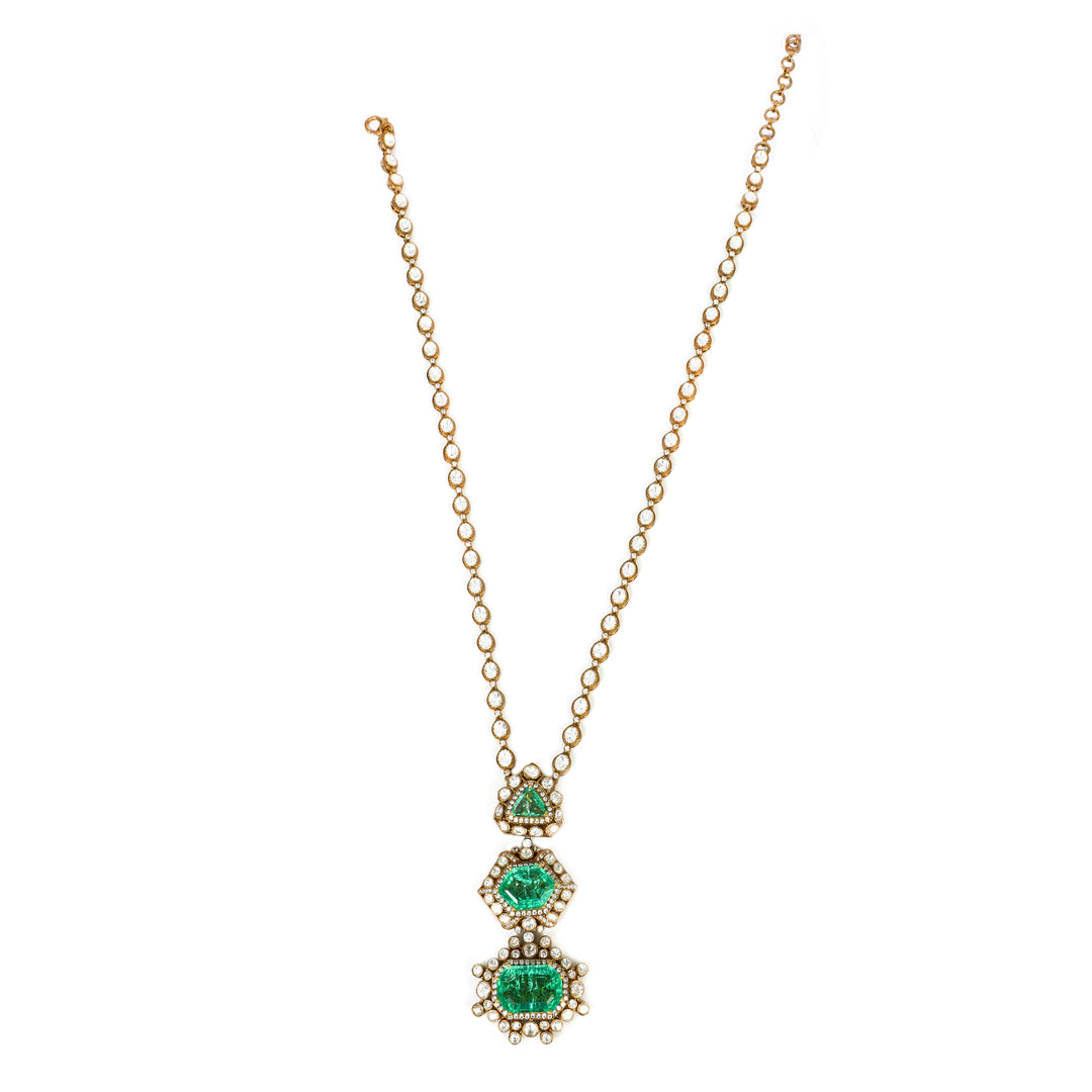 Emerald Triple Drop Necklace: fine necklace with a vertical trio of green accents