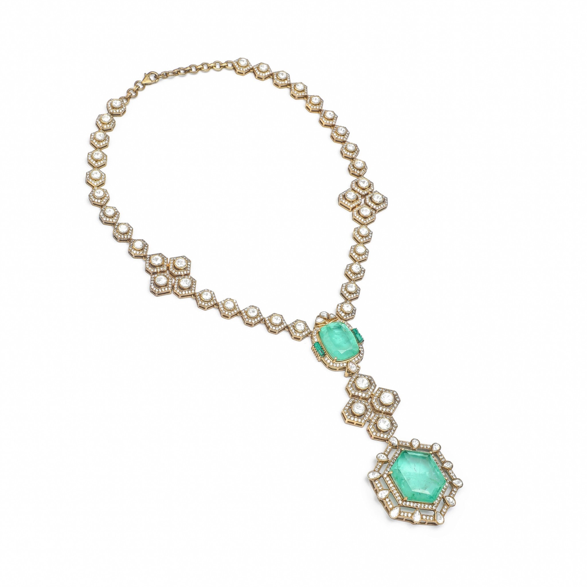 Vasundhara Emerald Hexagon Y-Necklace