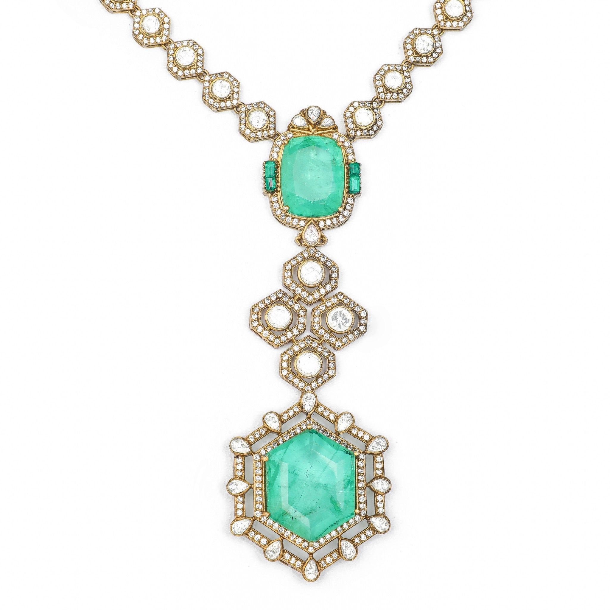 Vasundhara Emerald Hexagon Y-Necklace