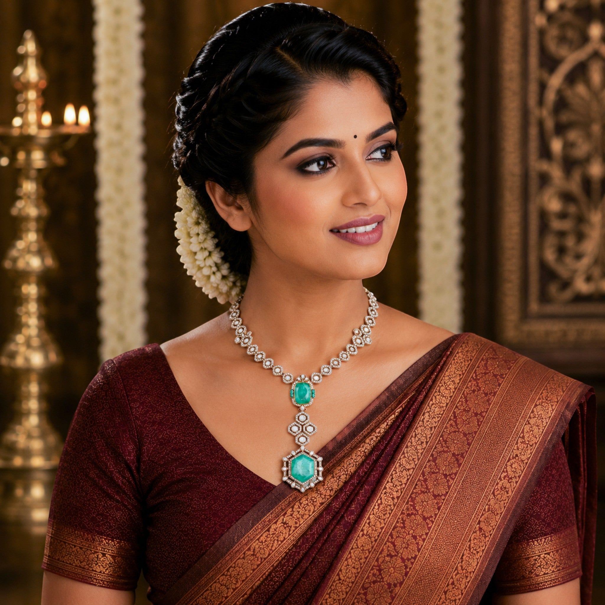 Vasundhara Emerald Hexagon Y-Necklace
