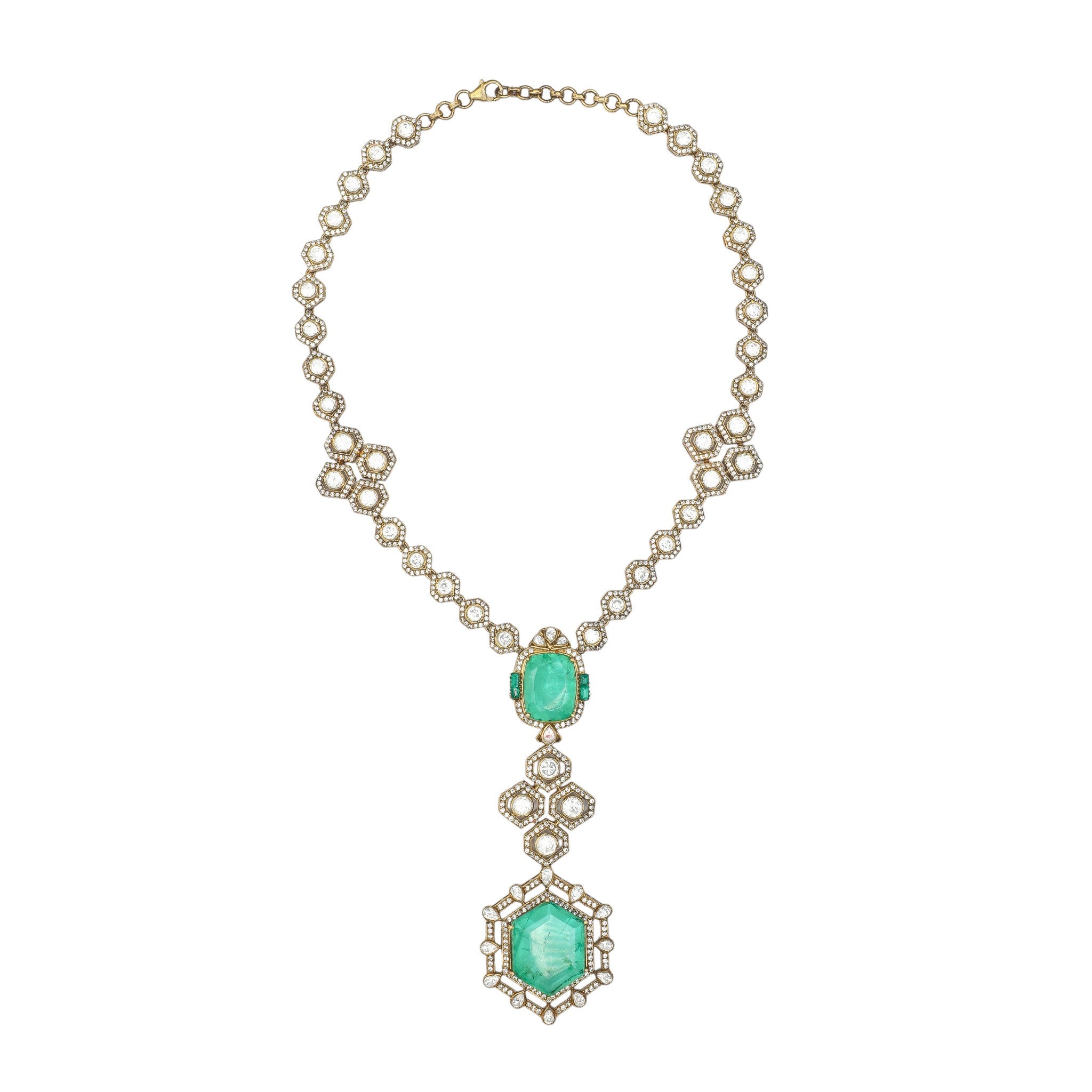 Vasundhara Emerald Hexagon Y-Necklace