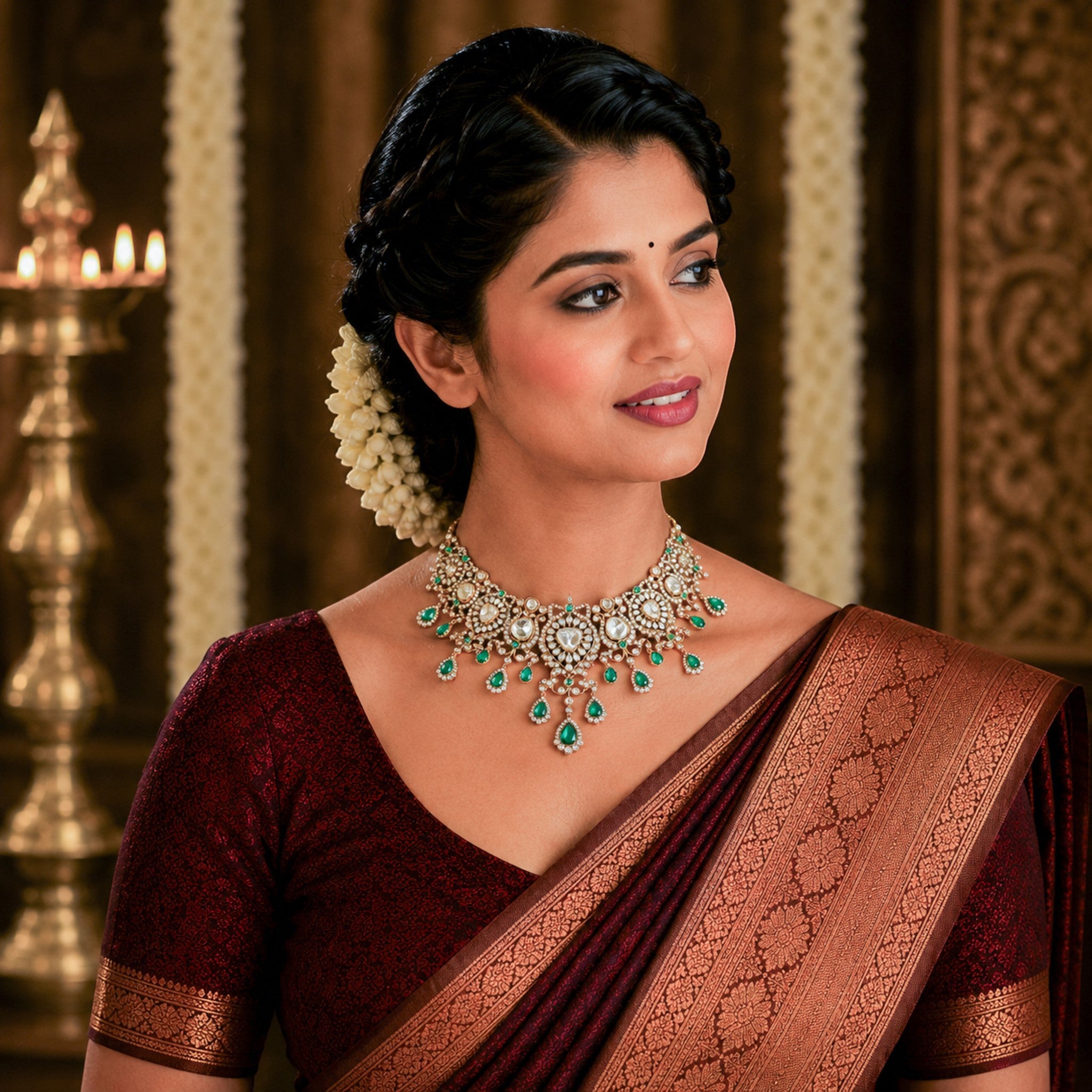 Mayura Emerald Floral Grand Collar