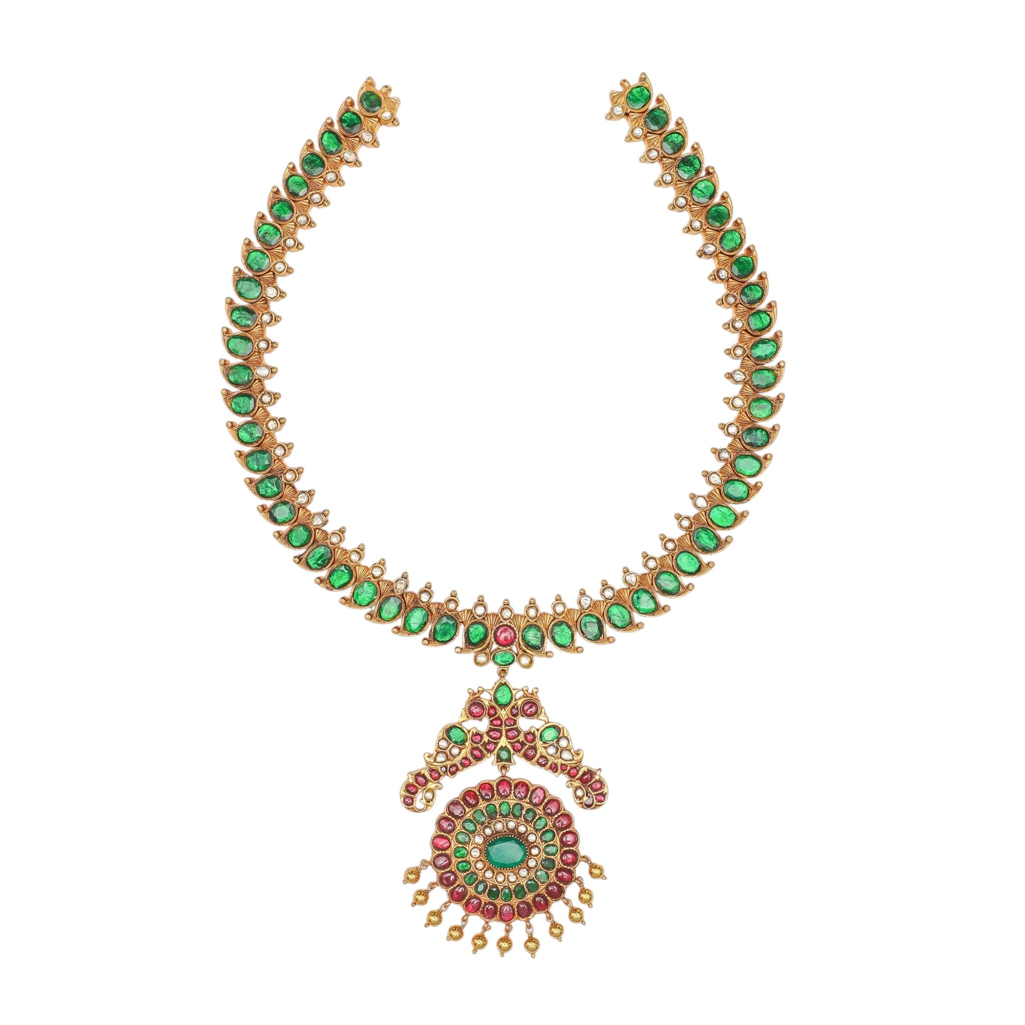Aadhvika Mango-Motif Emerald & Ruby Necklace