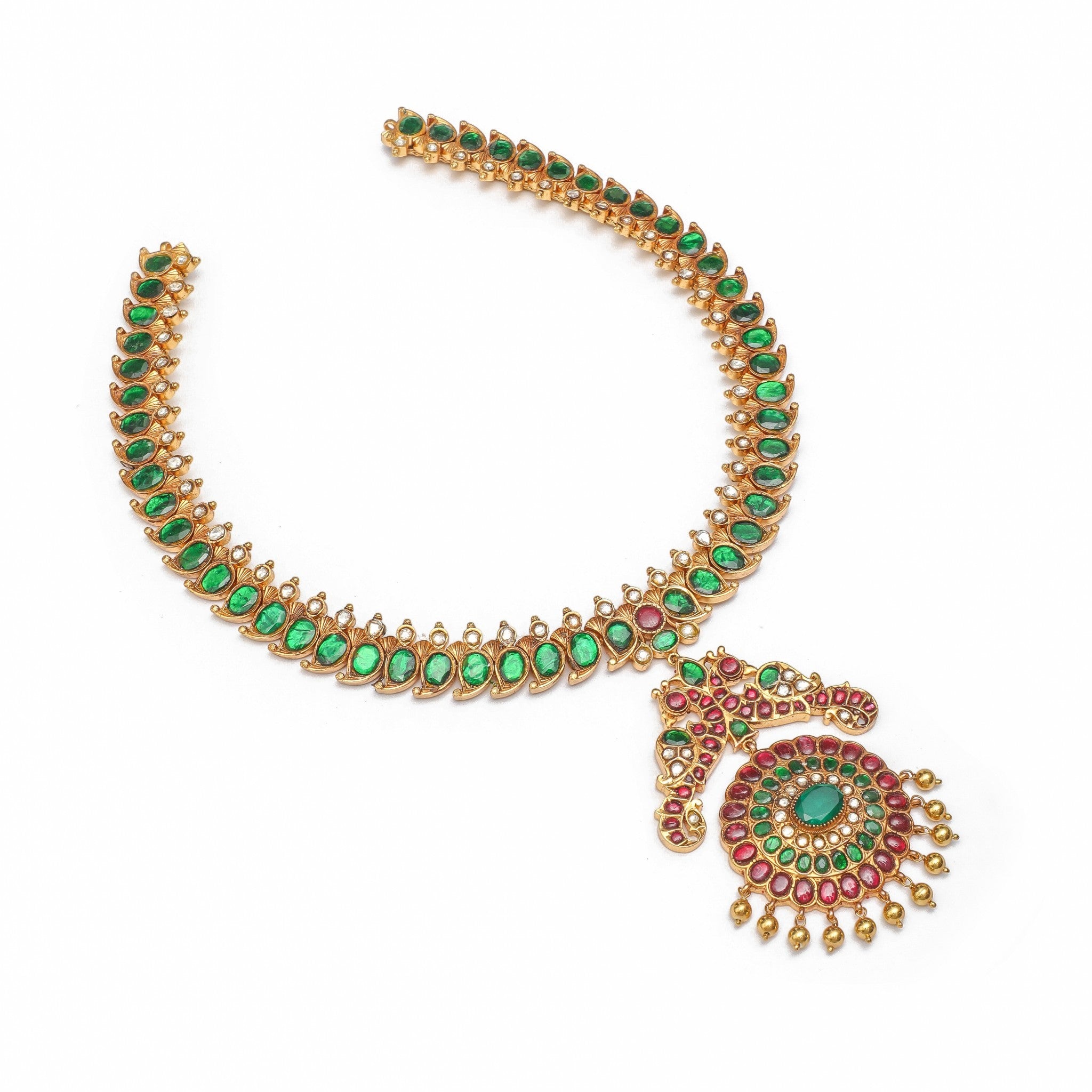 Aadhvika Mango-Motif Emerald & Ruby Necklace
