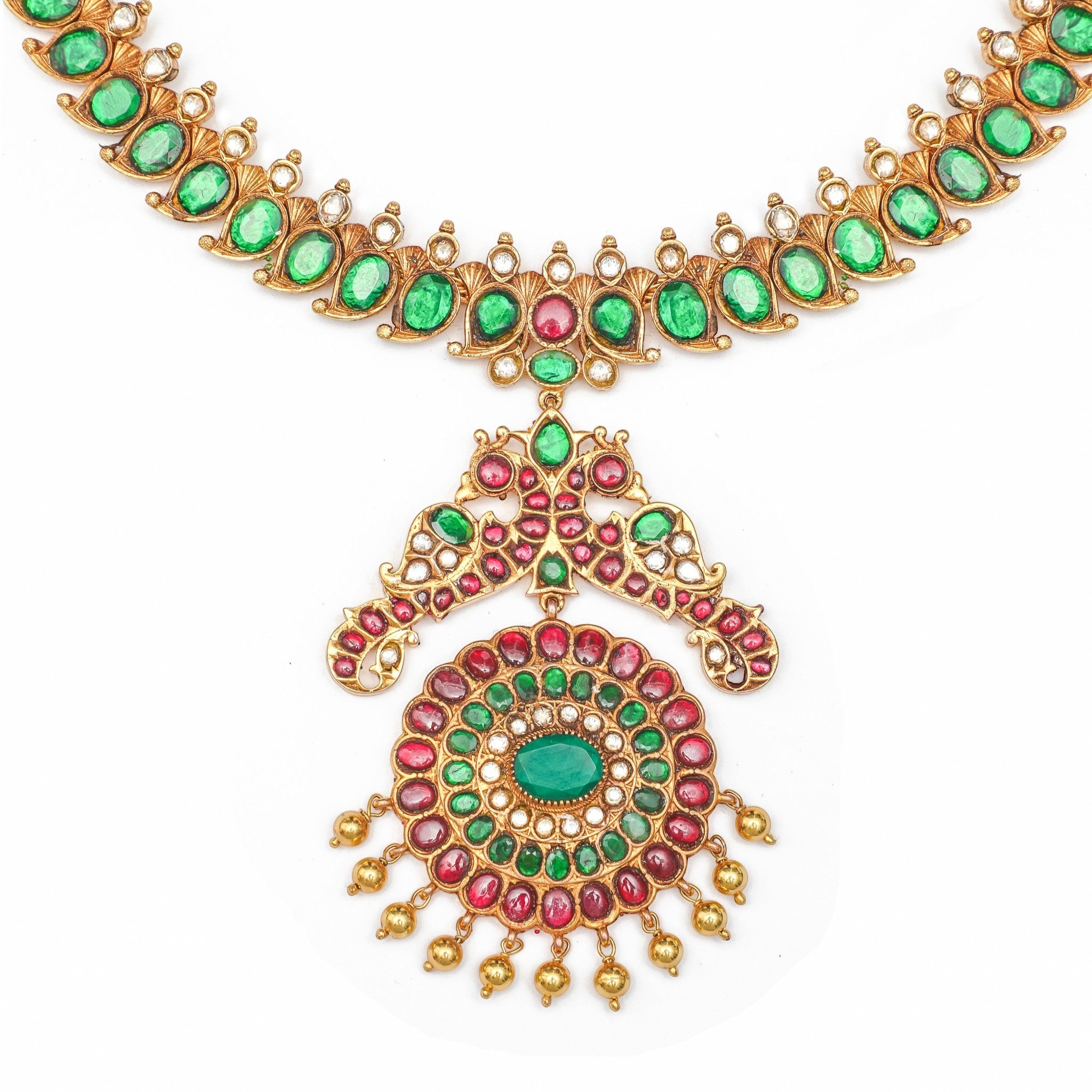 Aadhvika Mango-Motif Emerald & Ruby Necklace