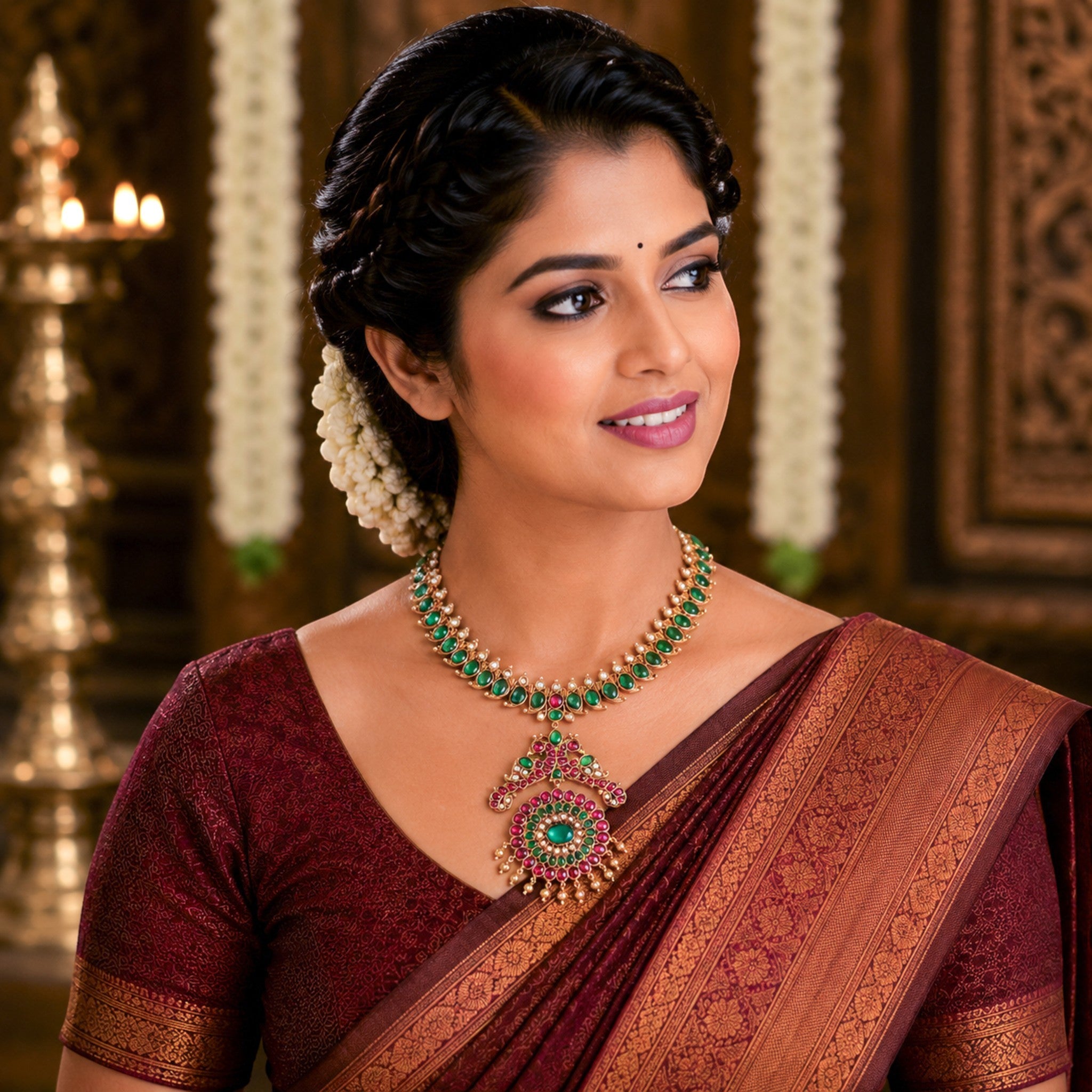 Aadhvika Mango-Motif Emerald & Ruby Necklace