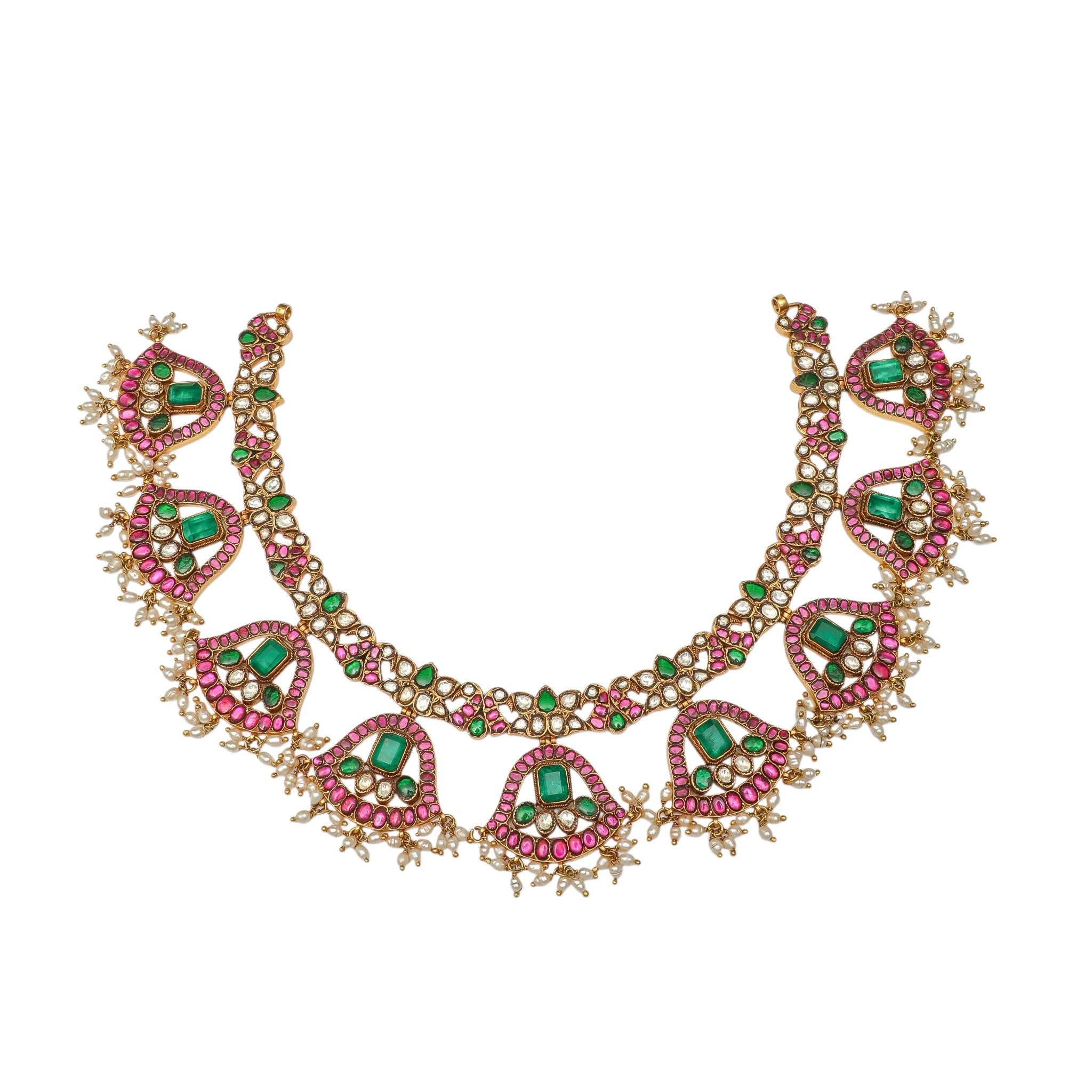 Mayura Emerald & Ruby Floral Hasli Necklace