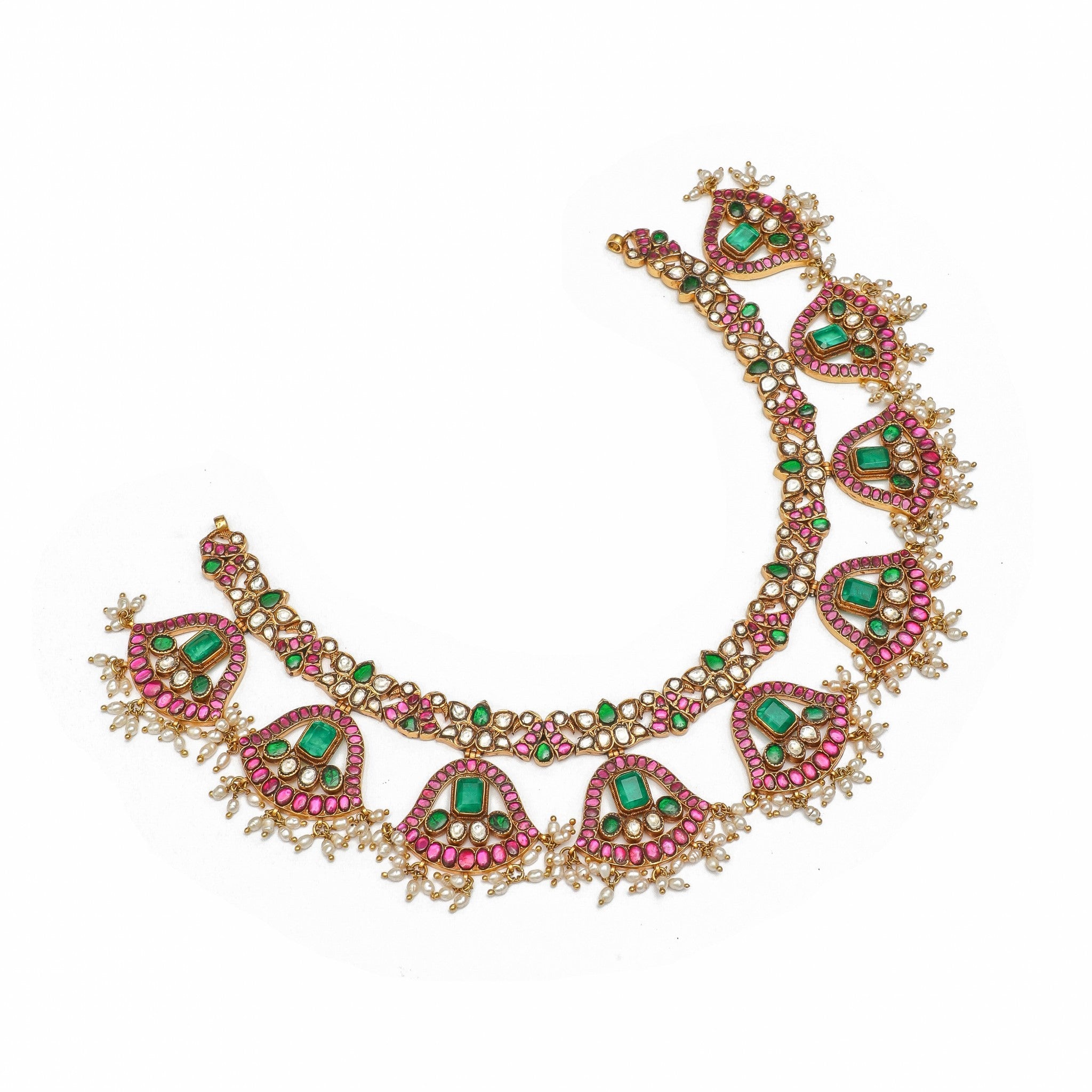 Mayura Emerald & Ruby Floral Hasli Necklace