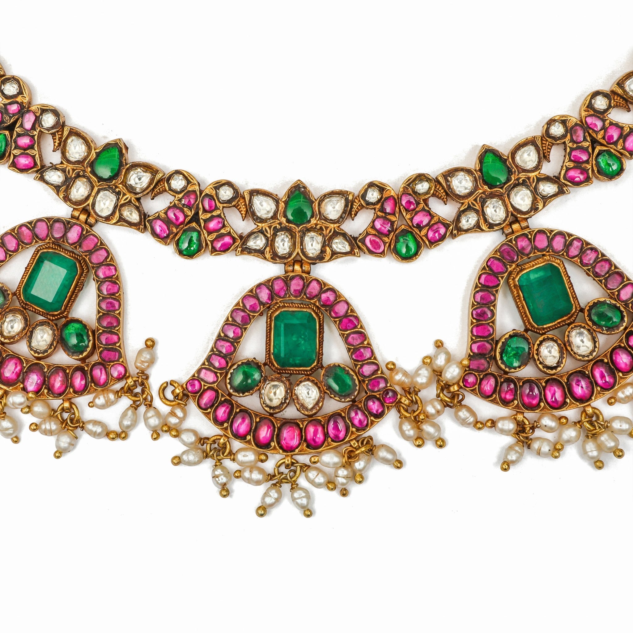Mayura Emerald & Ruby Floral Hasli Necklace