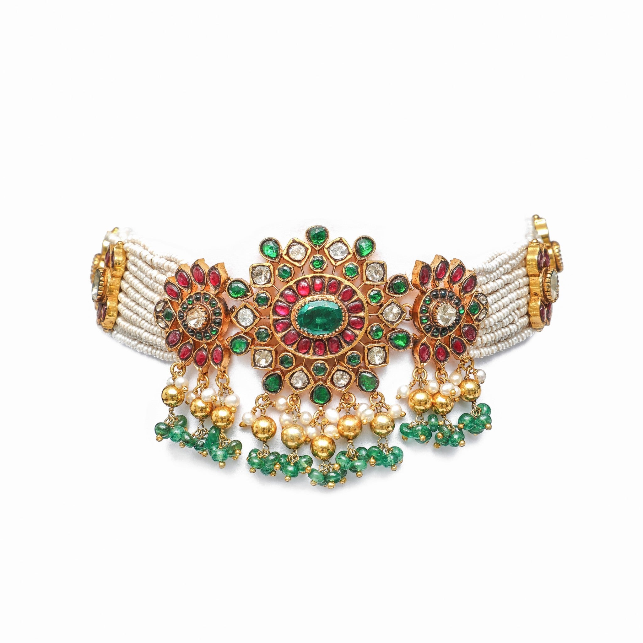 Padmini Heritage Ruby Emerald Pearl Choker