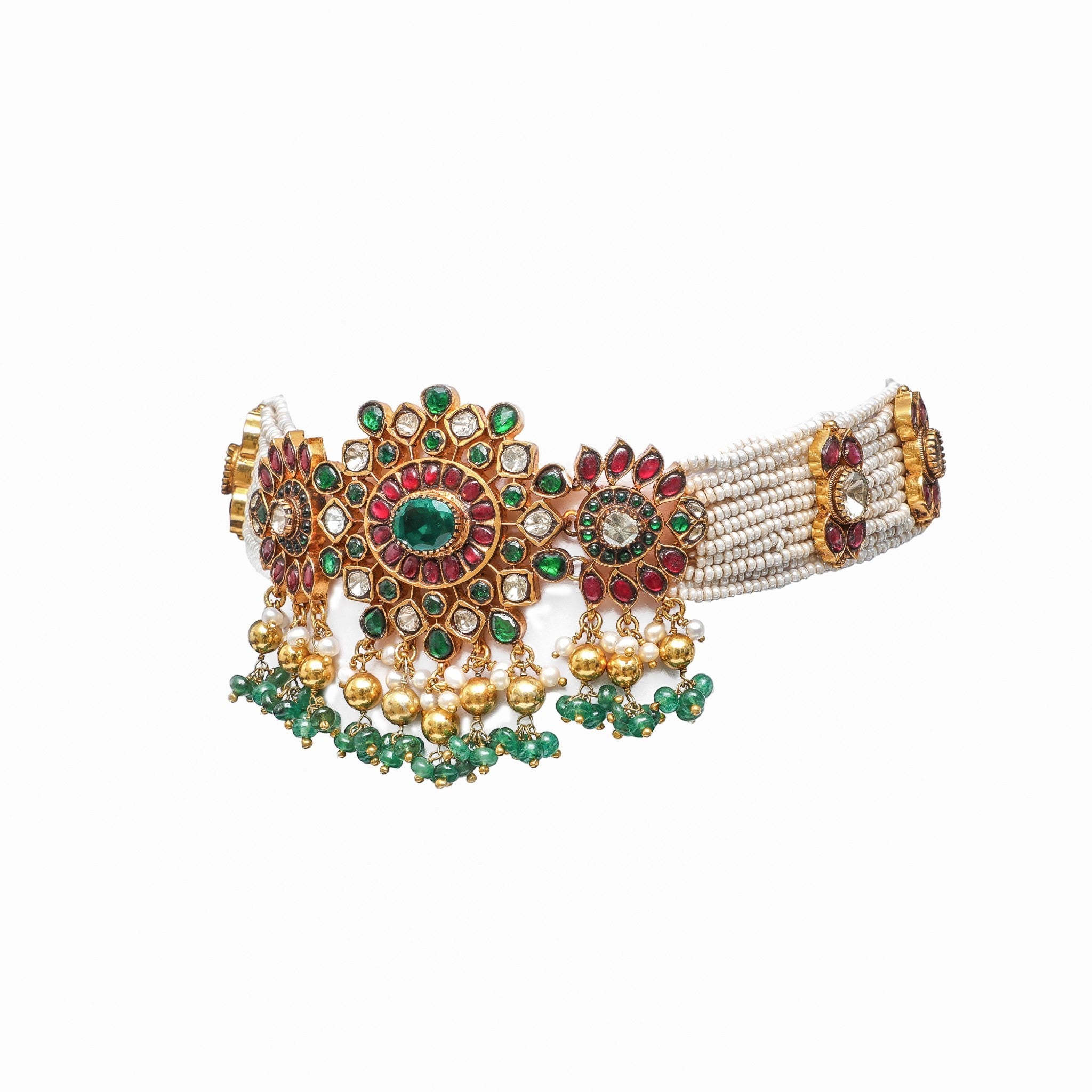 Padmini Heritage Ruby Emerald Pearl Choker