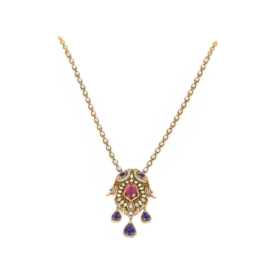Rani Pink Mini Pendant: fine necklace with a small pink centre pendant and multicolour accents