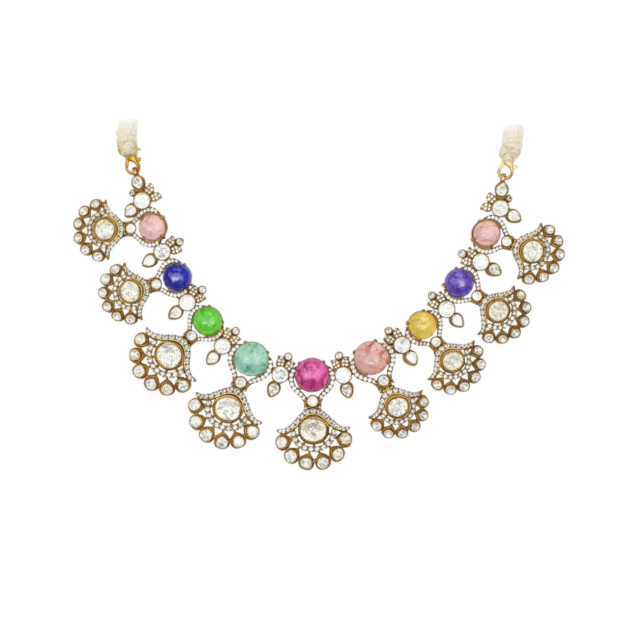 Navratna Carved Gemstone Festoon Choker
