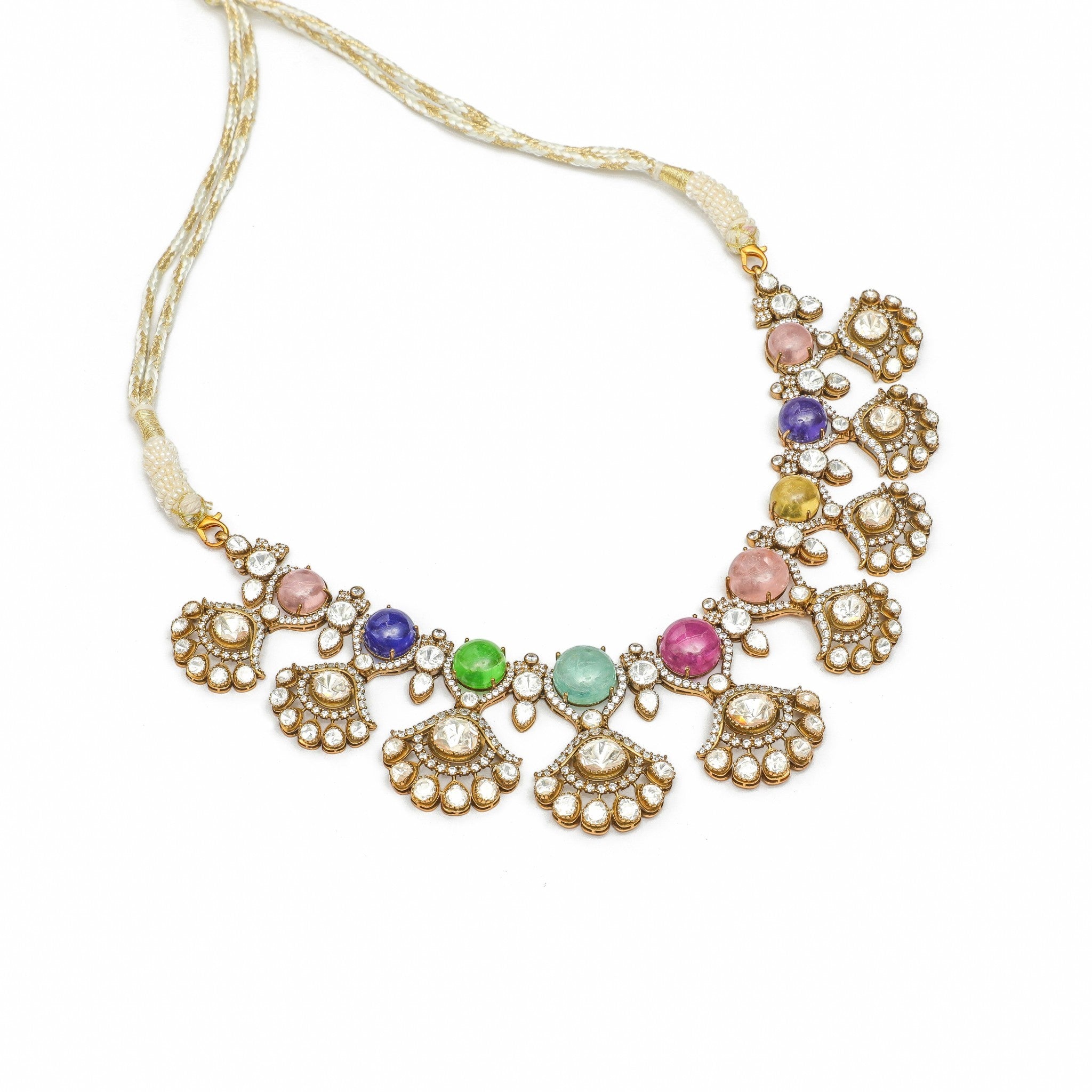 Navratna Carved Gemstone Festoon Choker