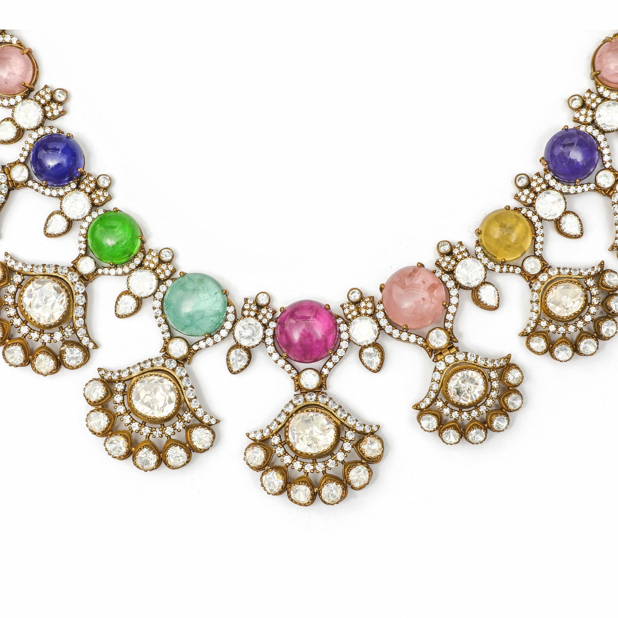 Navratna Carved Gemstone Festoon Choker